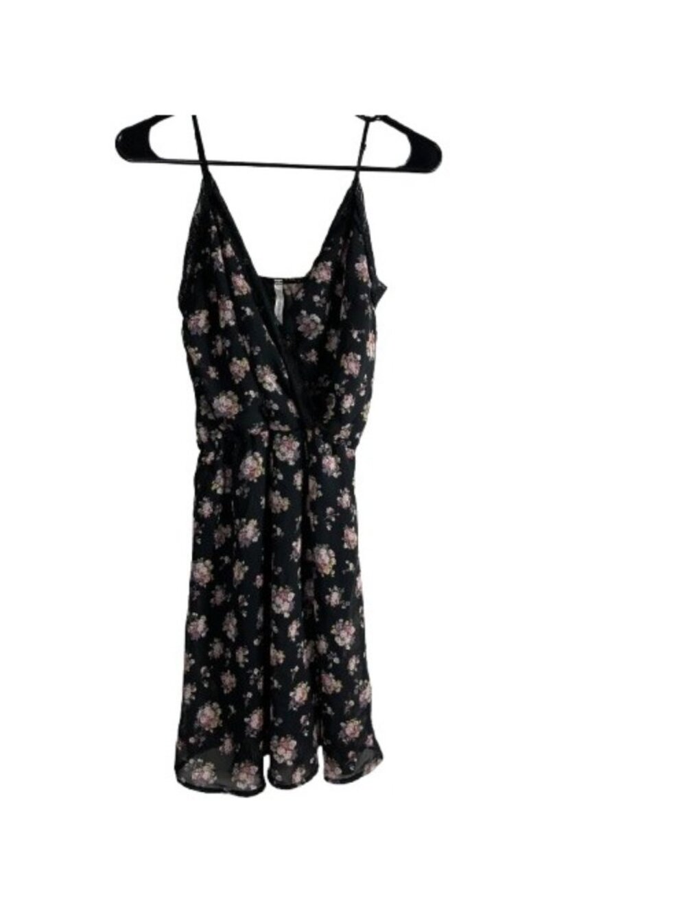 VTG Y2K Peppermint Dark Floral Mini Dress Small Black Chiffon Lace Trim Slip